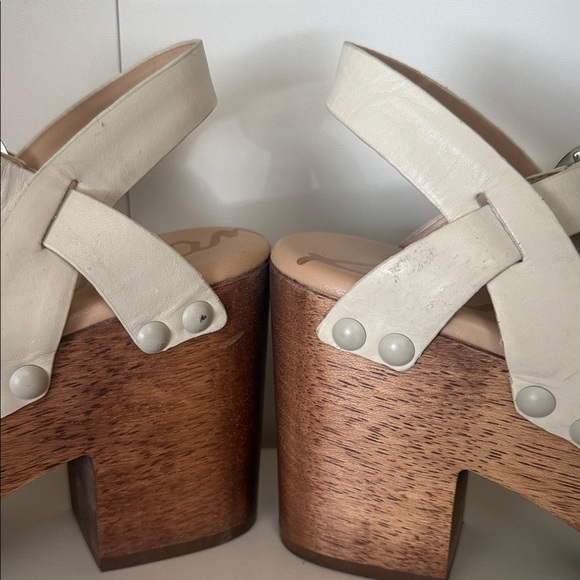 Sam Edelman Size 8.5 Josefine Heeled Platform Ivory Leather Blocked Heel Sandals - Picture 5 of 16